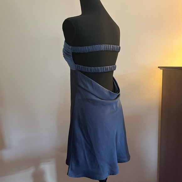 Satin Blue Strapless Minidress - Picture 2 of 8